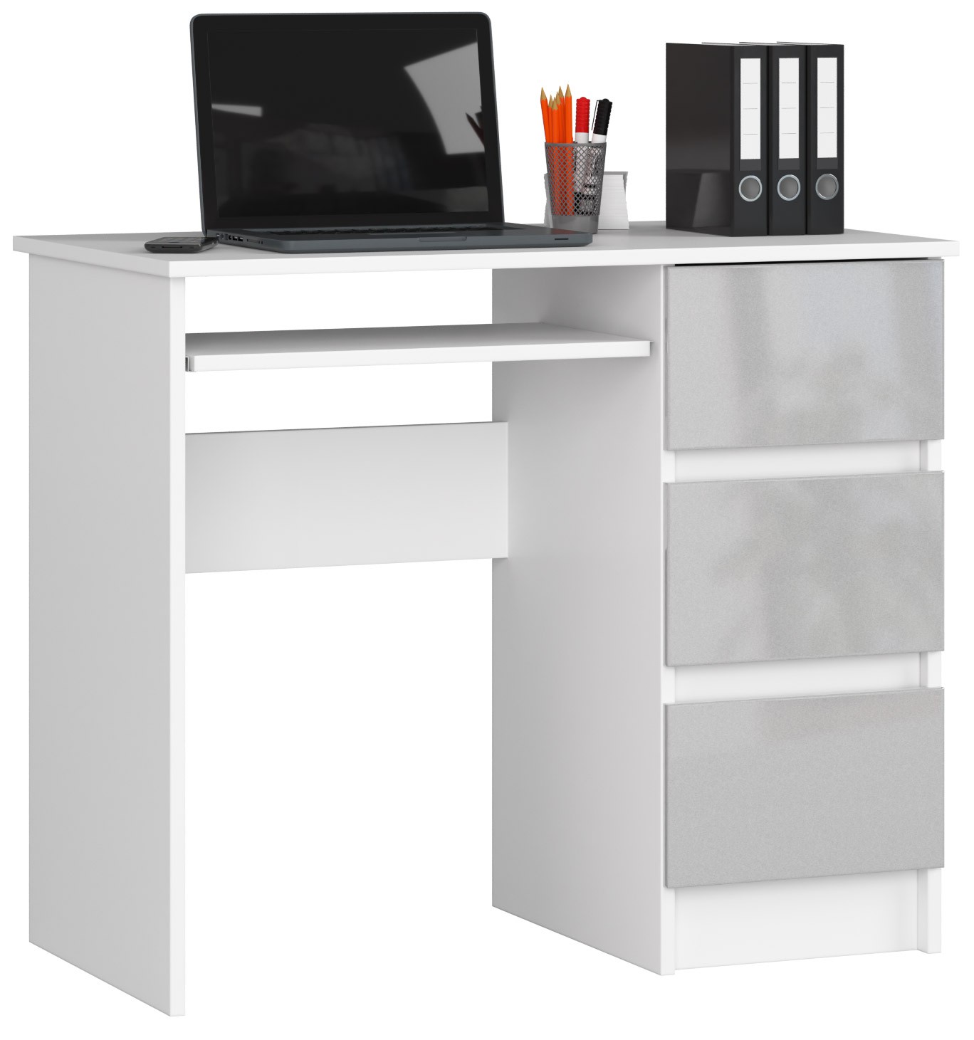 Dizajnový písací stôl JIRÍ90P, biely / metalický lesk