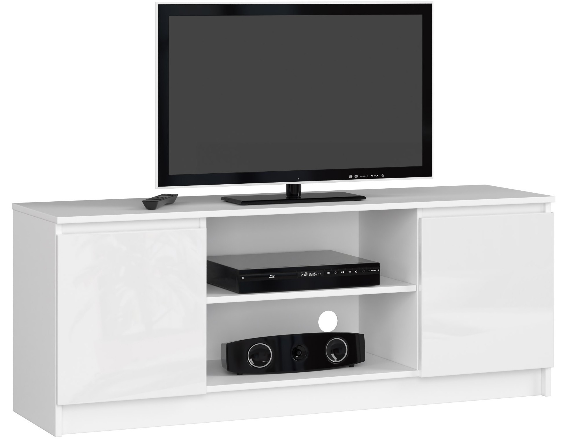 Dizajnový TV stolík ROMANA140, biely / biely lesk