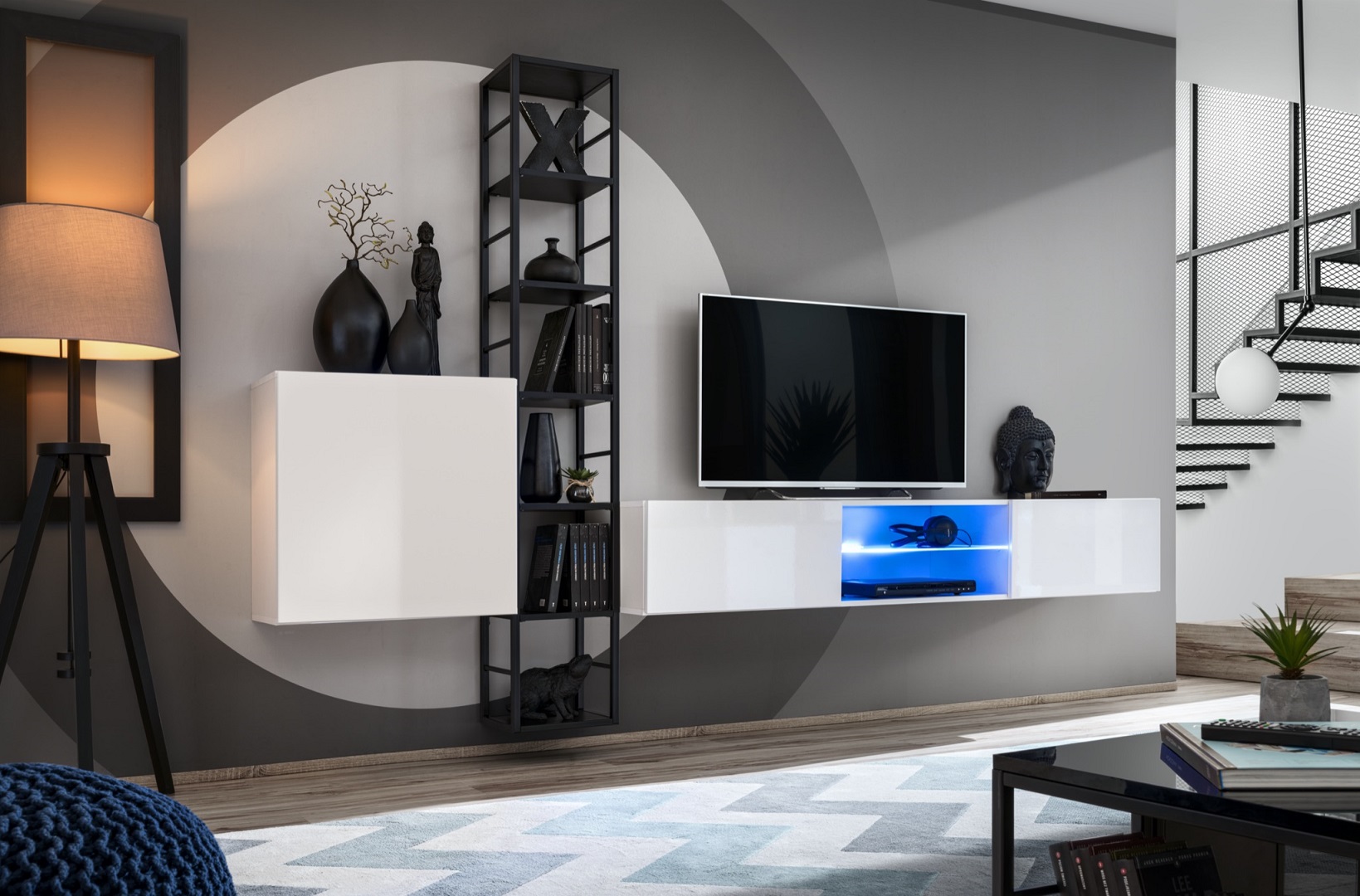 E-shop STEROX MET VI obývacia zostava, biela / čierna