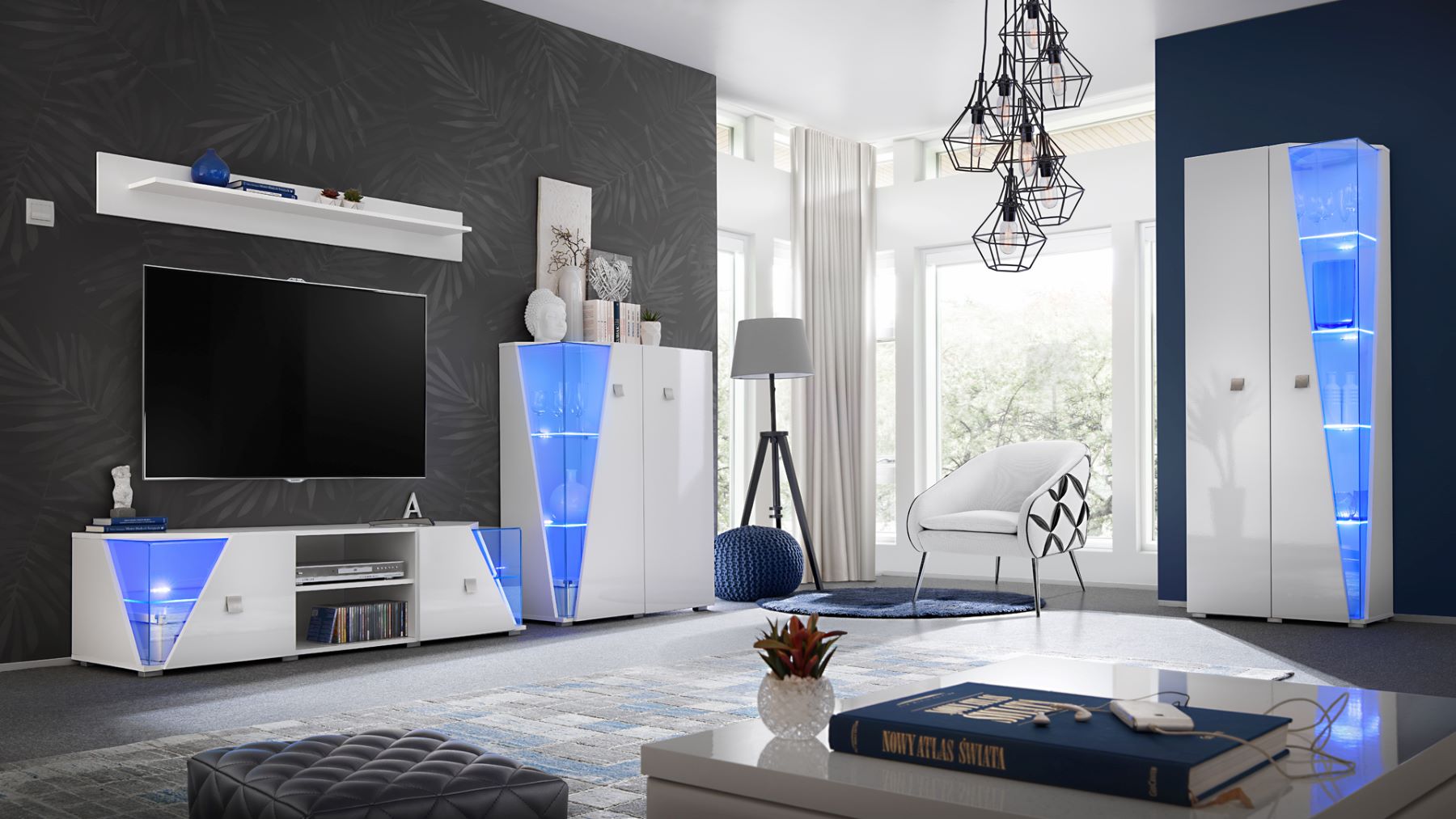 E-shop Engy moderná obývacia zostava, biela/biely lesk