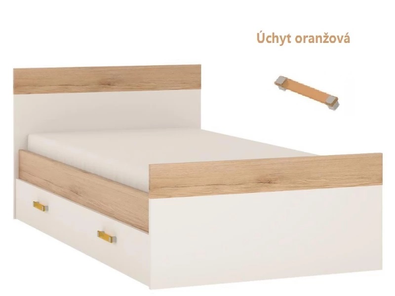 AVALON TYP 90 jednoložková posteľ alpská biela/ san remo - oranžová
