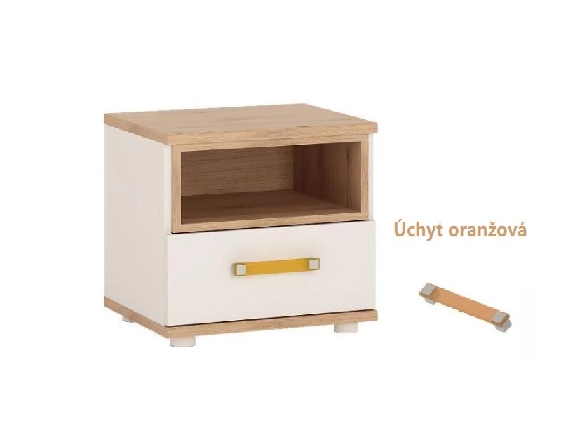 E-shop AVALON TYP 95 nočný stolík alpská biela/ san remo – oranžová
