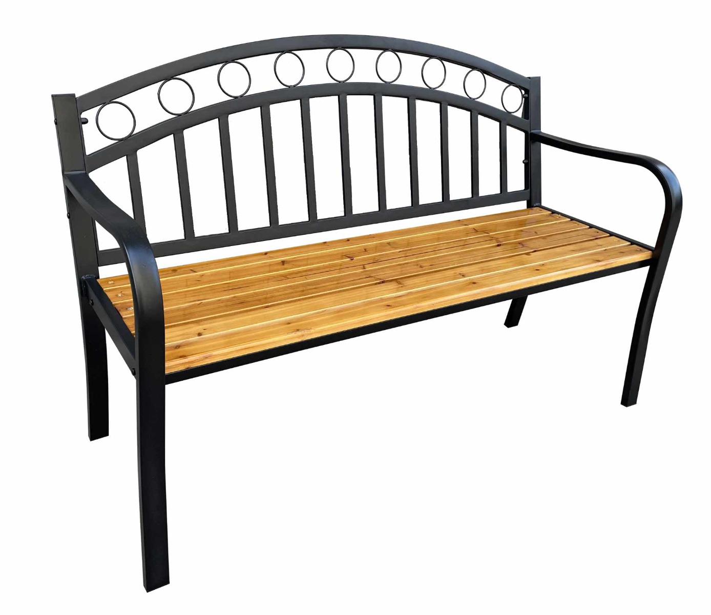 E-shop ATRIUM záhradná lavička, čierny kov / prírodné drevo