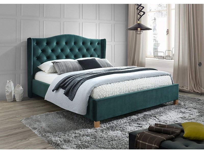 ASPENA VELVET manželská posteľ 180x200cm, zelená,dub