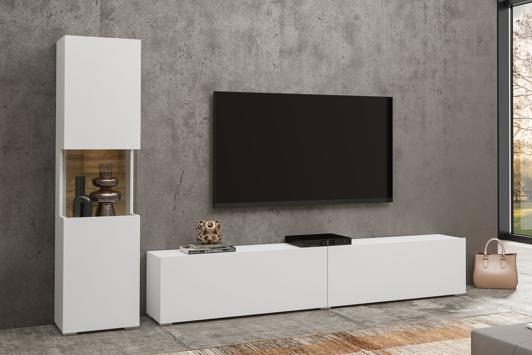 E-shop EMMA 09 moderný set skrinka + tv stolík biela/ dub wotan