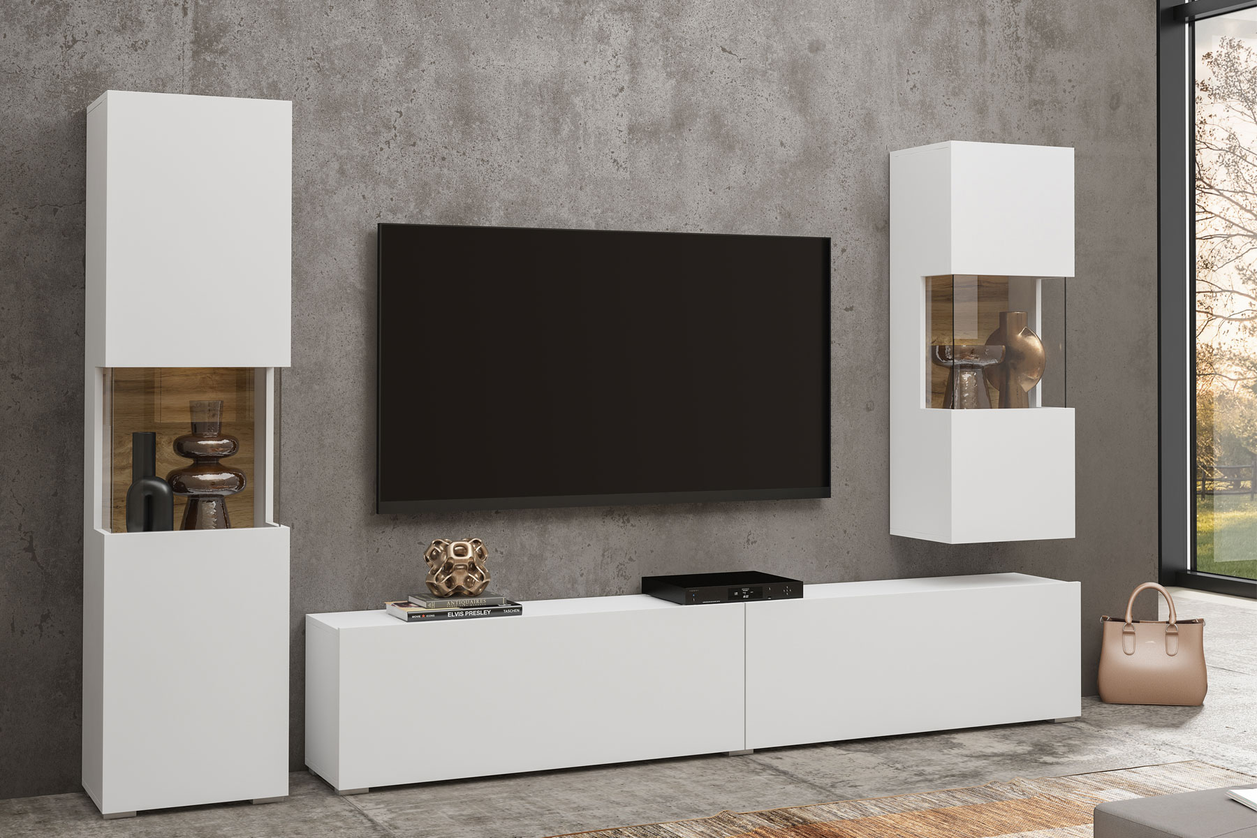 EMMA 10 moderná obývacia zostava biela/ dub wotan