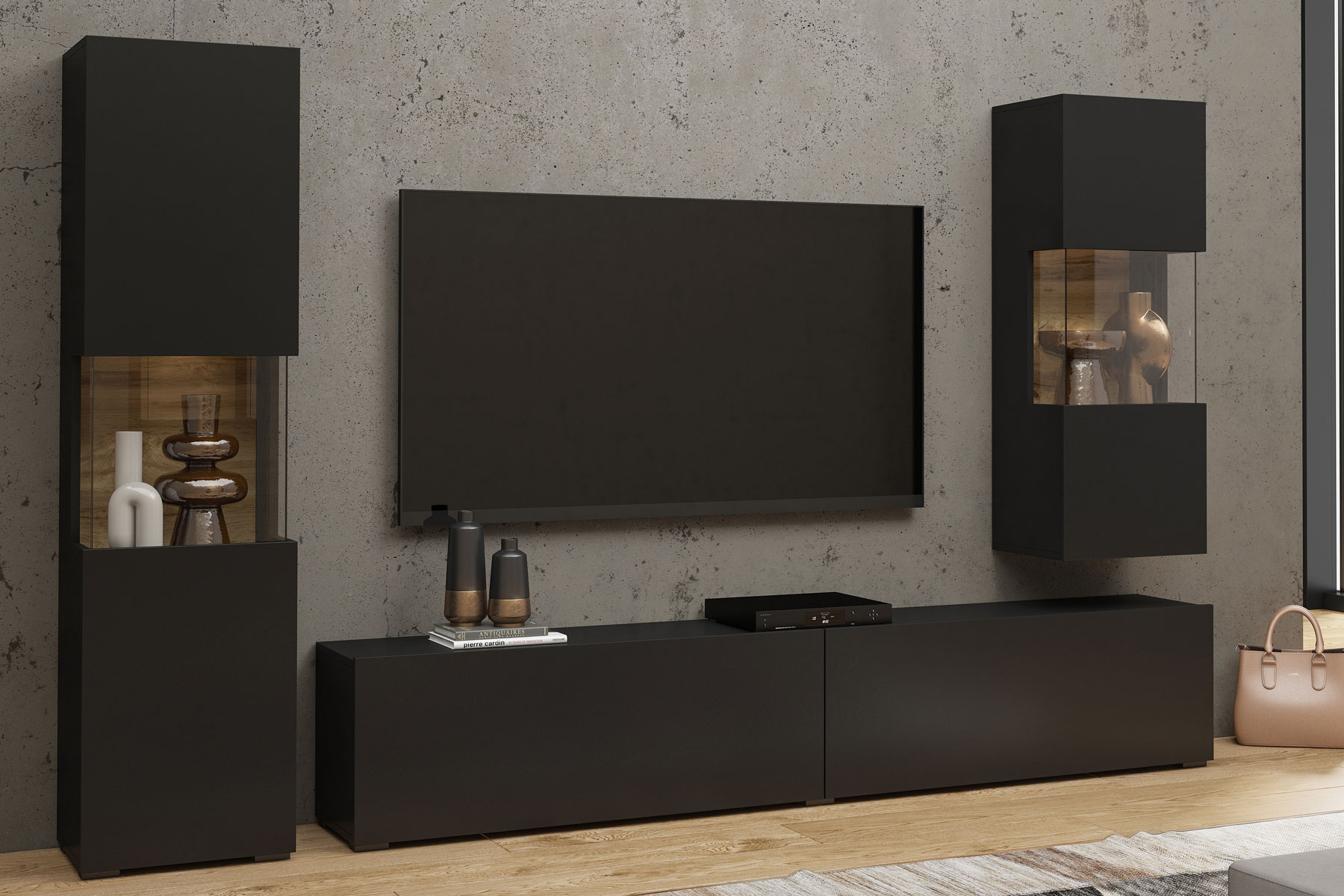 EMMA 10 moderná obývacia zostava čierna/ dub wotan