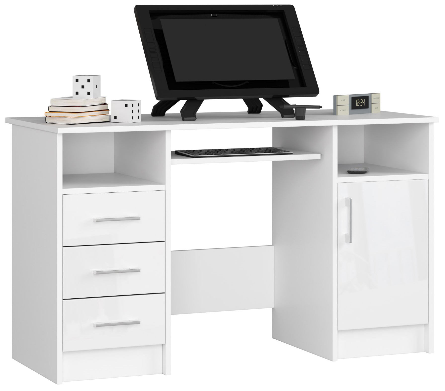 Moderný písací stôl ANNA124, biely/biely lesk