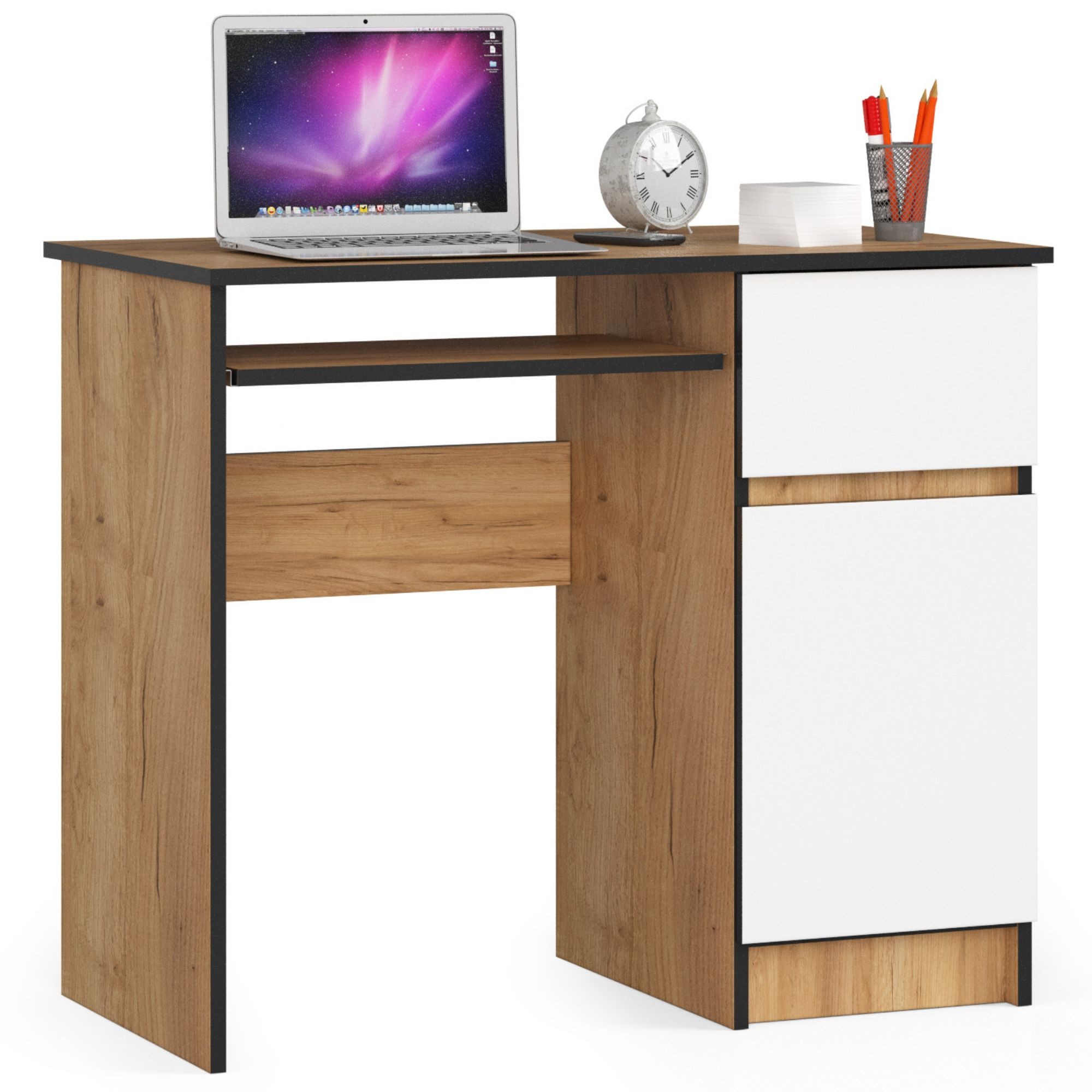 E-shop Dizajnový písací stôl PIXEL90P, dub Craft biely