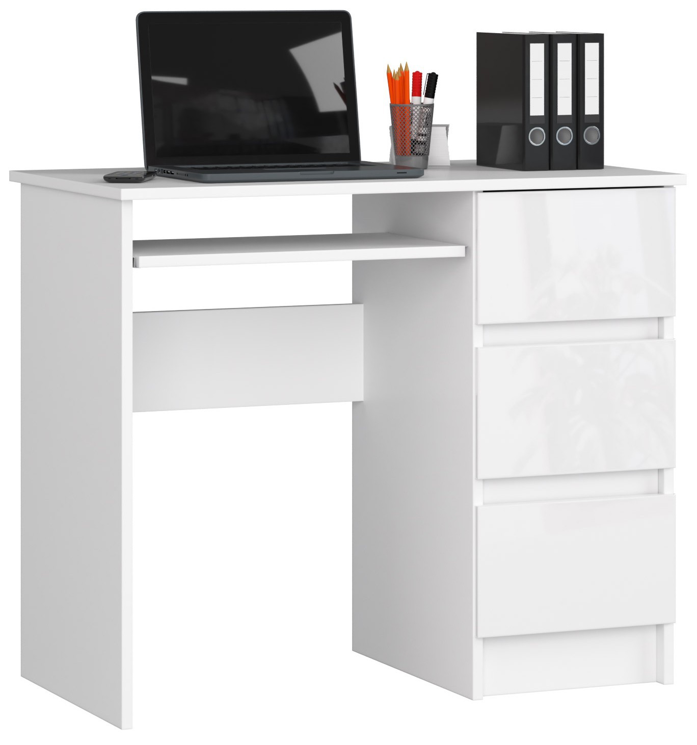 Moderný písací stôl JIRÍ90P, biely/biely lesk