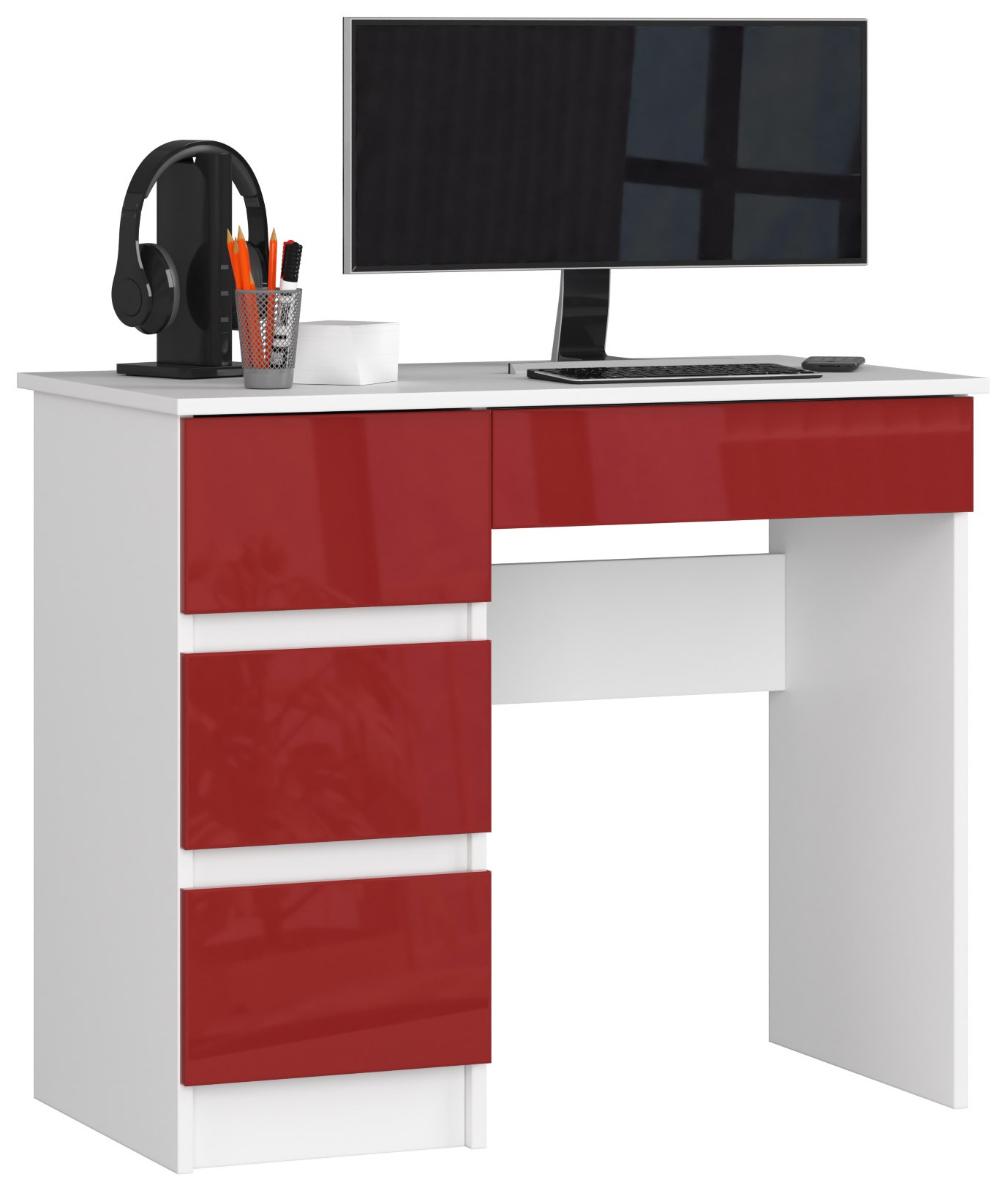 E-shop Dizajnový písací stôl ZEUS90L, biely / červený lesk