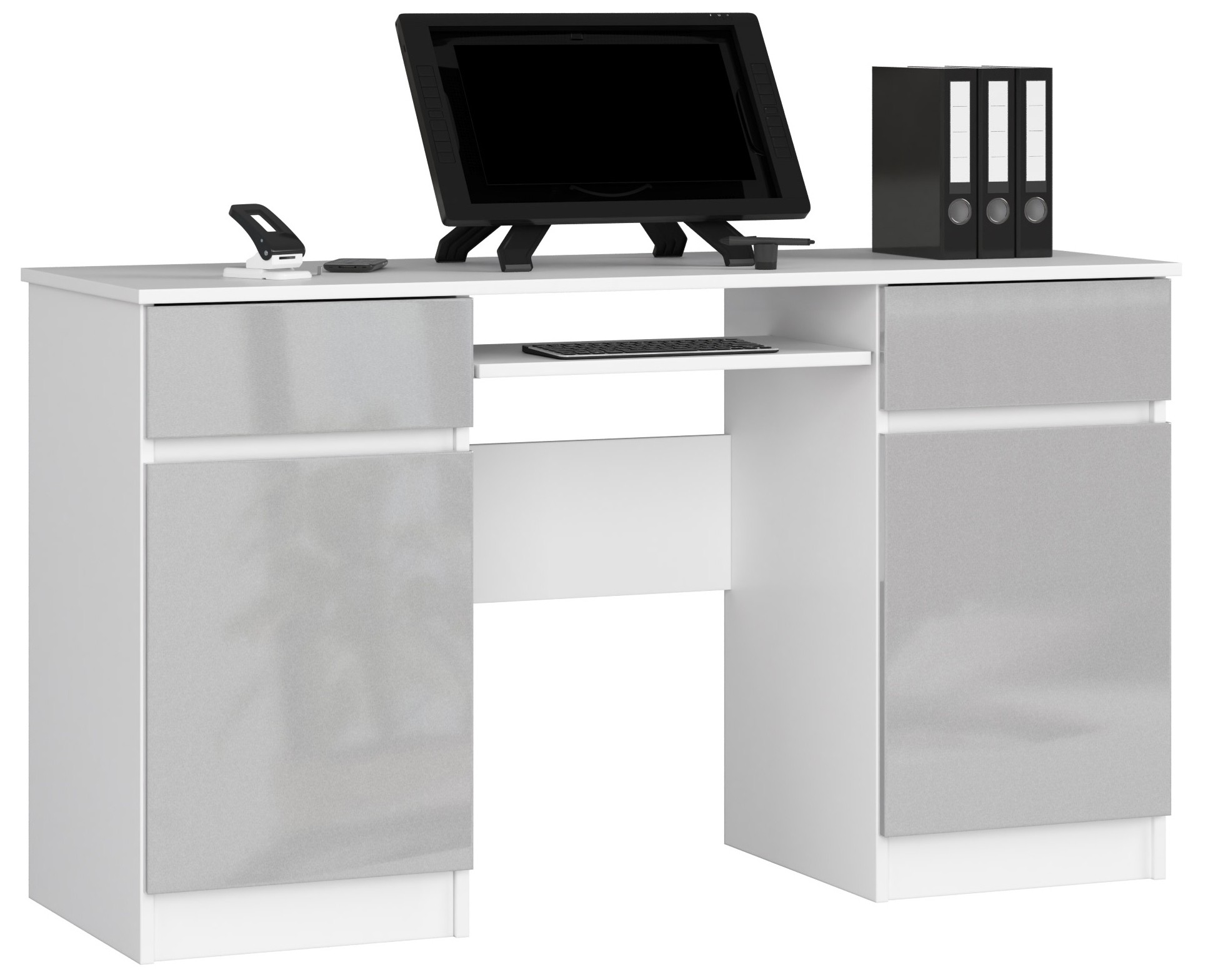Moderný písací stôl ANNA135, biely / metalický lesk