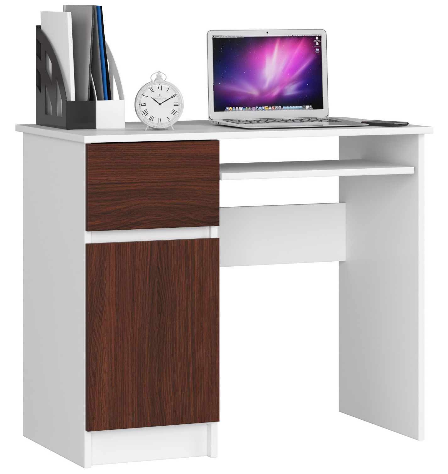 Dizajnový písací stôl PIXEL90L, biely / wenge