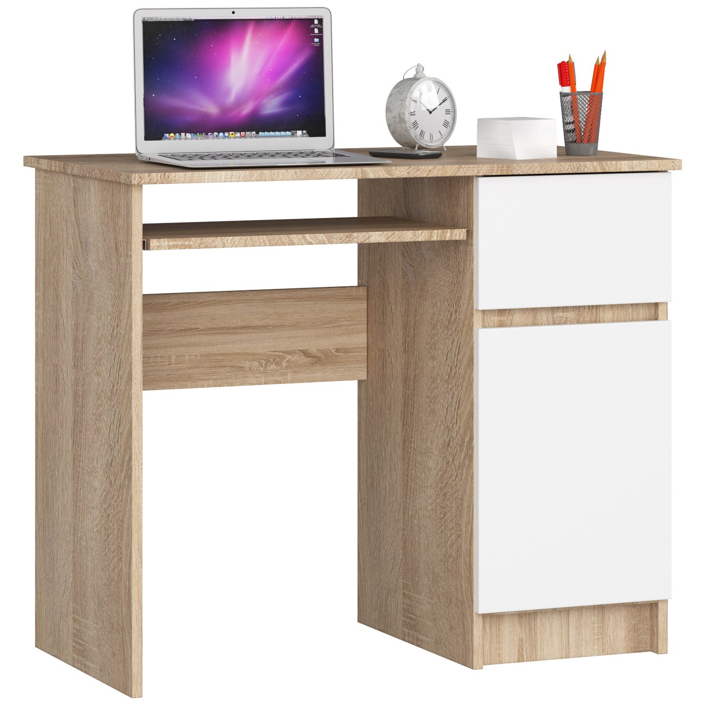 E-shop Dizajnový písací stôl PIXEL90P, dub Sonoma / biely
