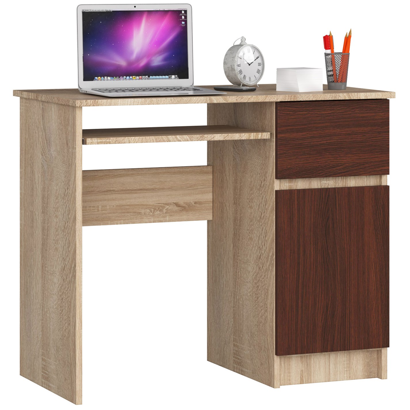 E-shop Dizajnový písací stôl PIXEL90P, dub Sonoma / wenge