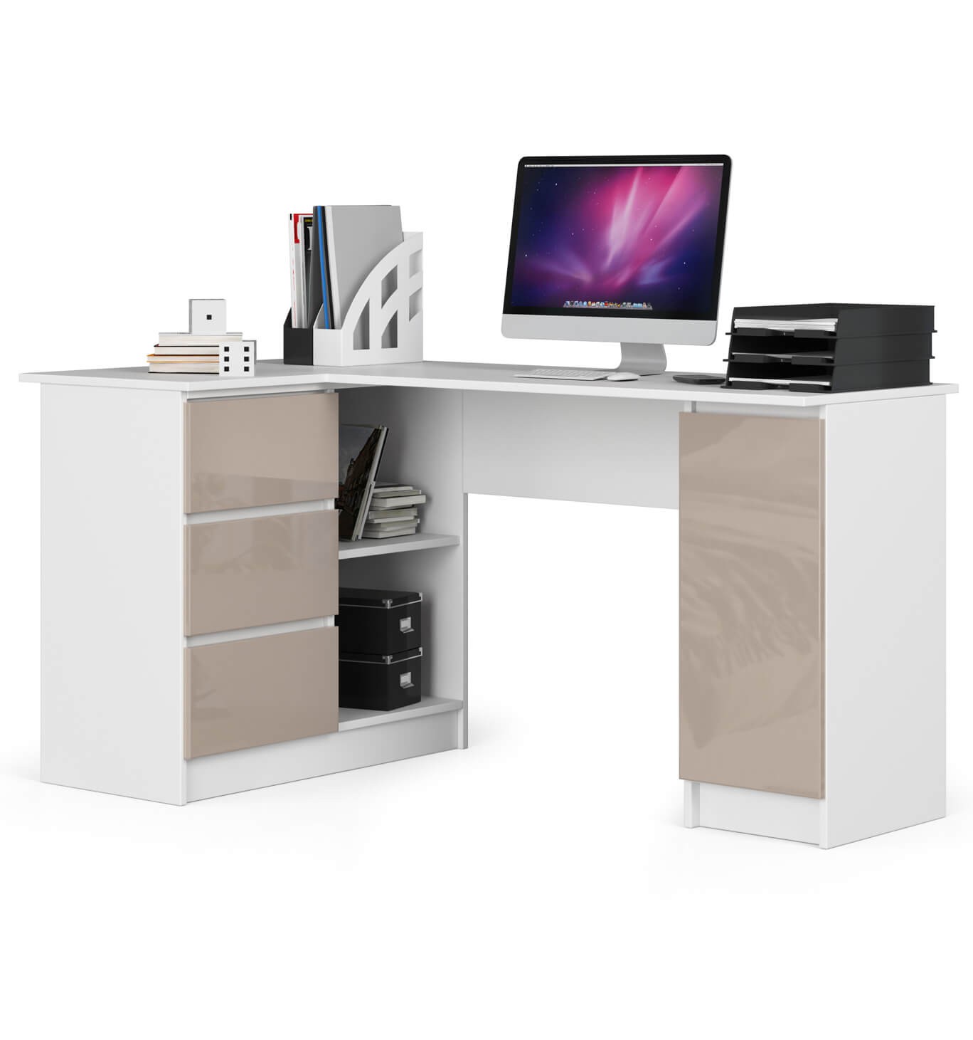 E-shop Dizajnový písací stôl ROMAN155L, biely / capuccino lesk
