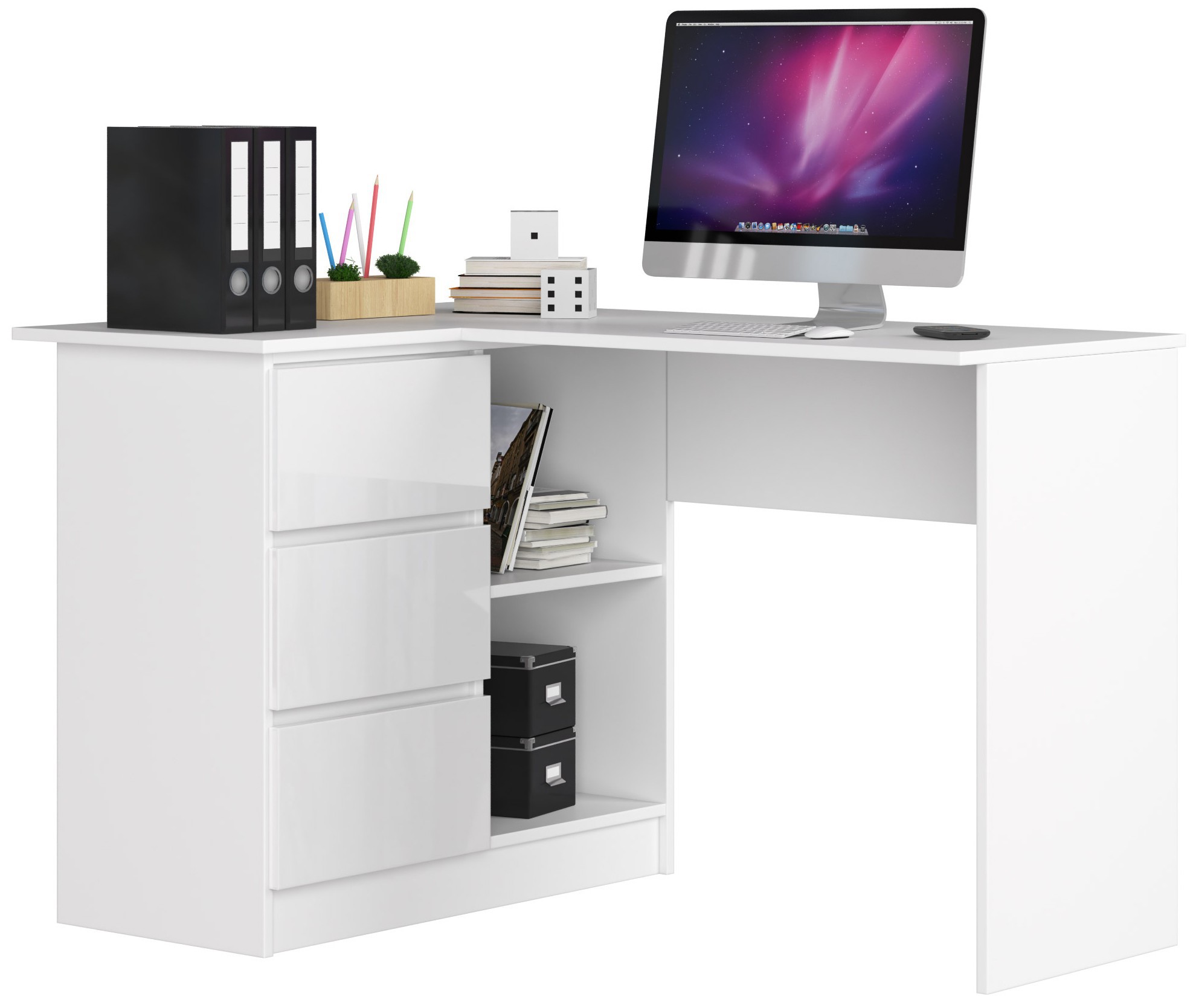 Moderný písací stôl HERRA124L, biely/biely lesk