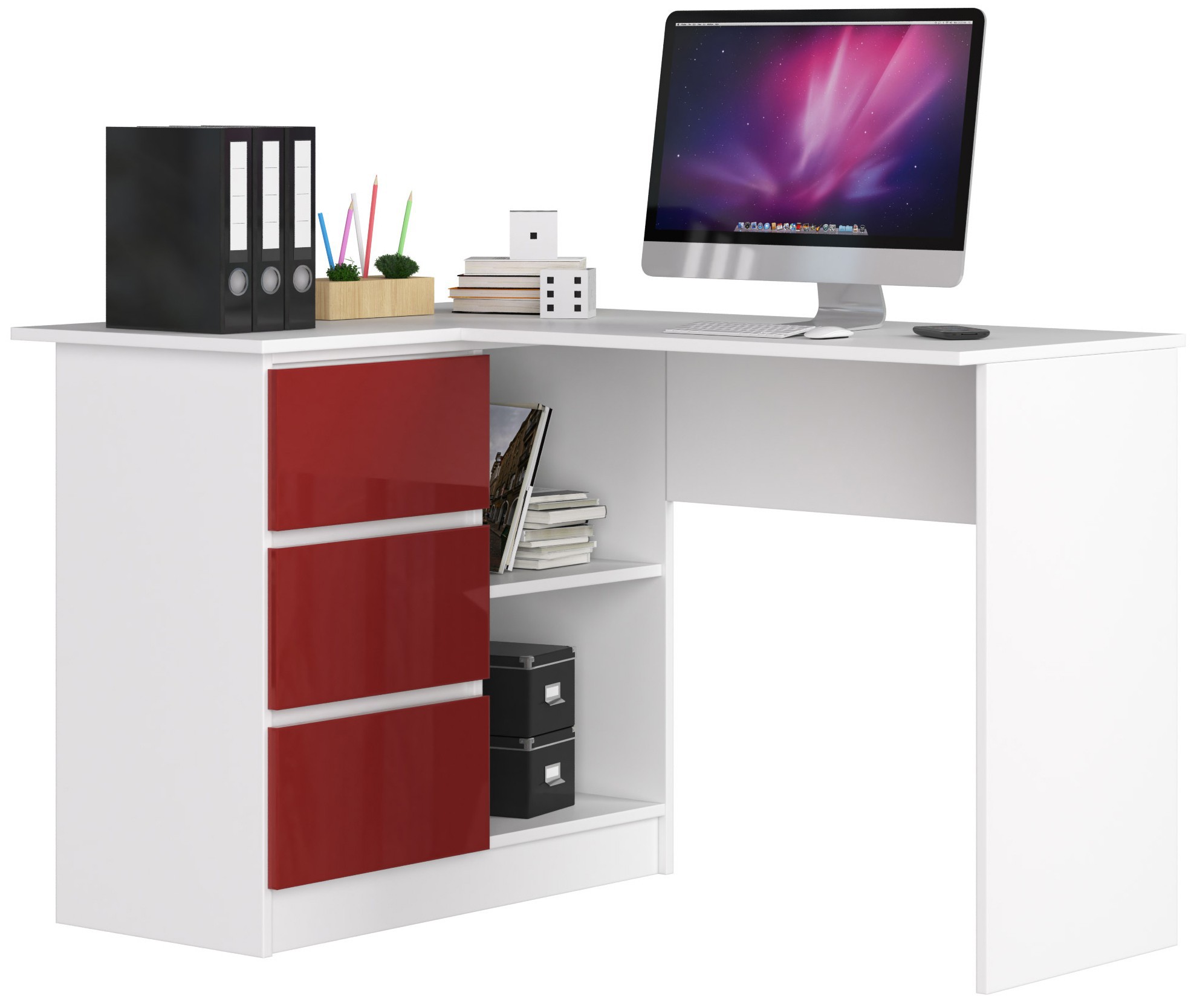 E-shop Moderný písací stôl HERRA124L, biely / červený lesk