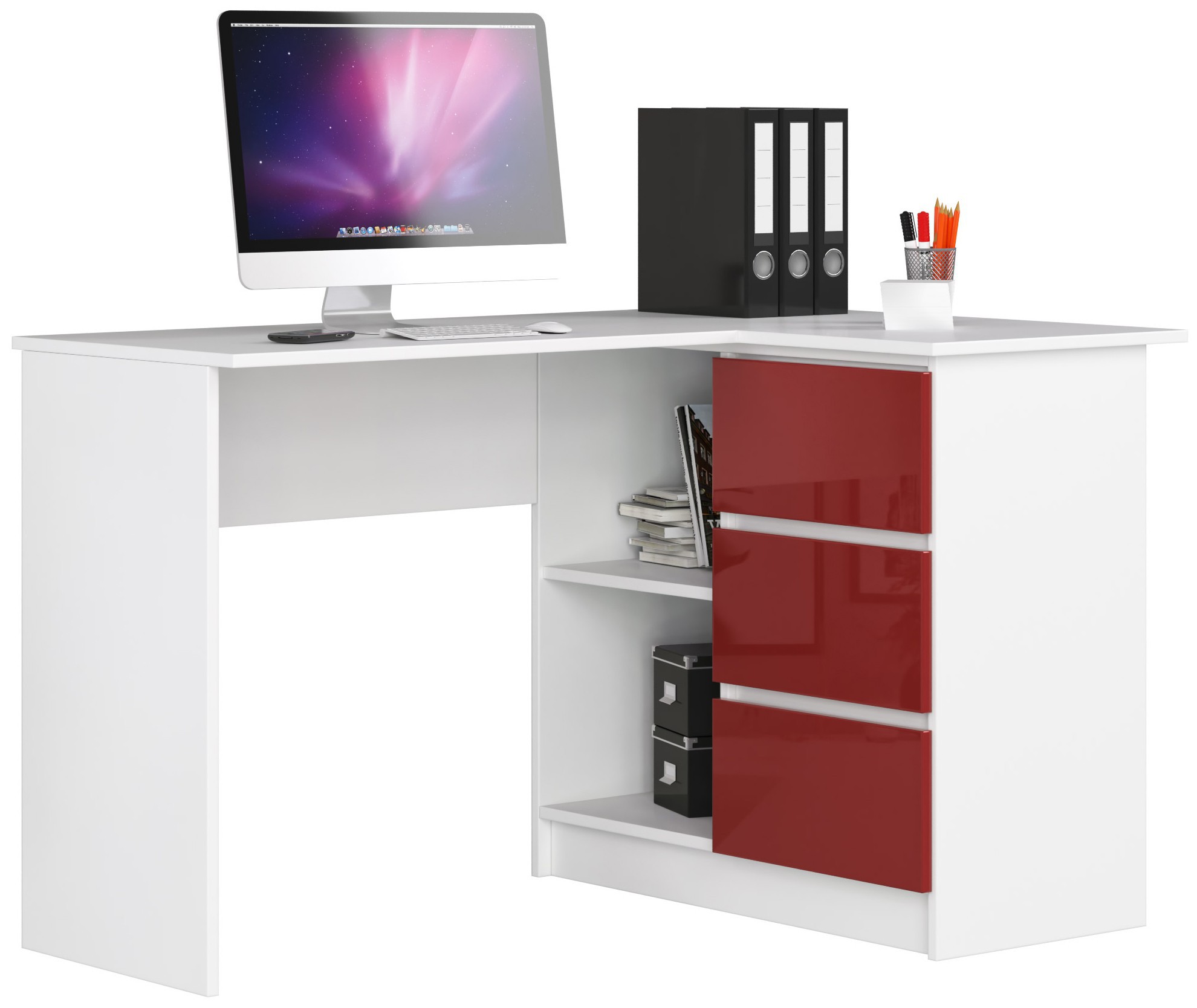 Moderný písací stôl HERRA124P, biely / červený lesk