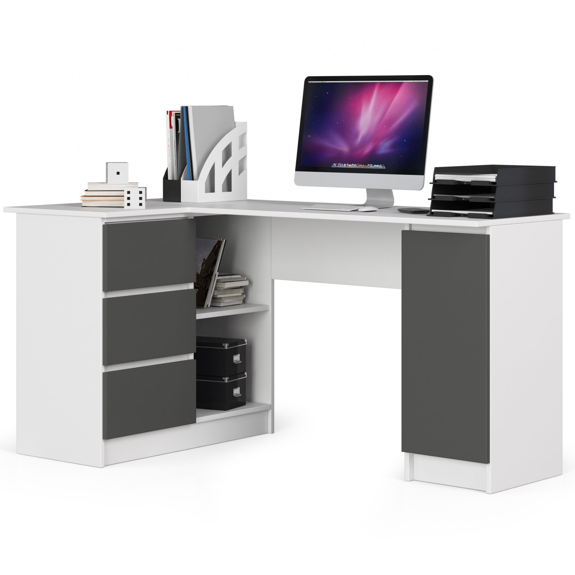 Dizajnový písací stôl ROMAN155L, biely / grafit