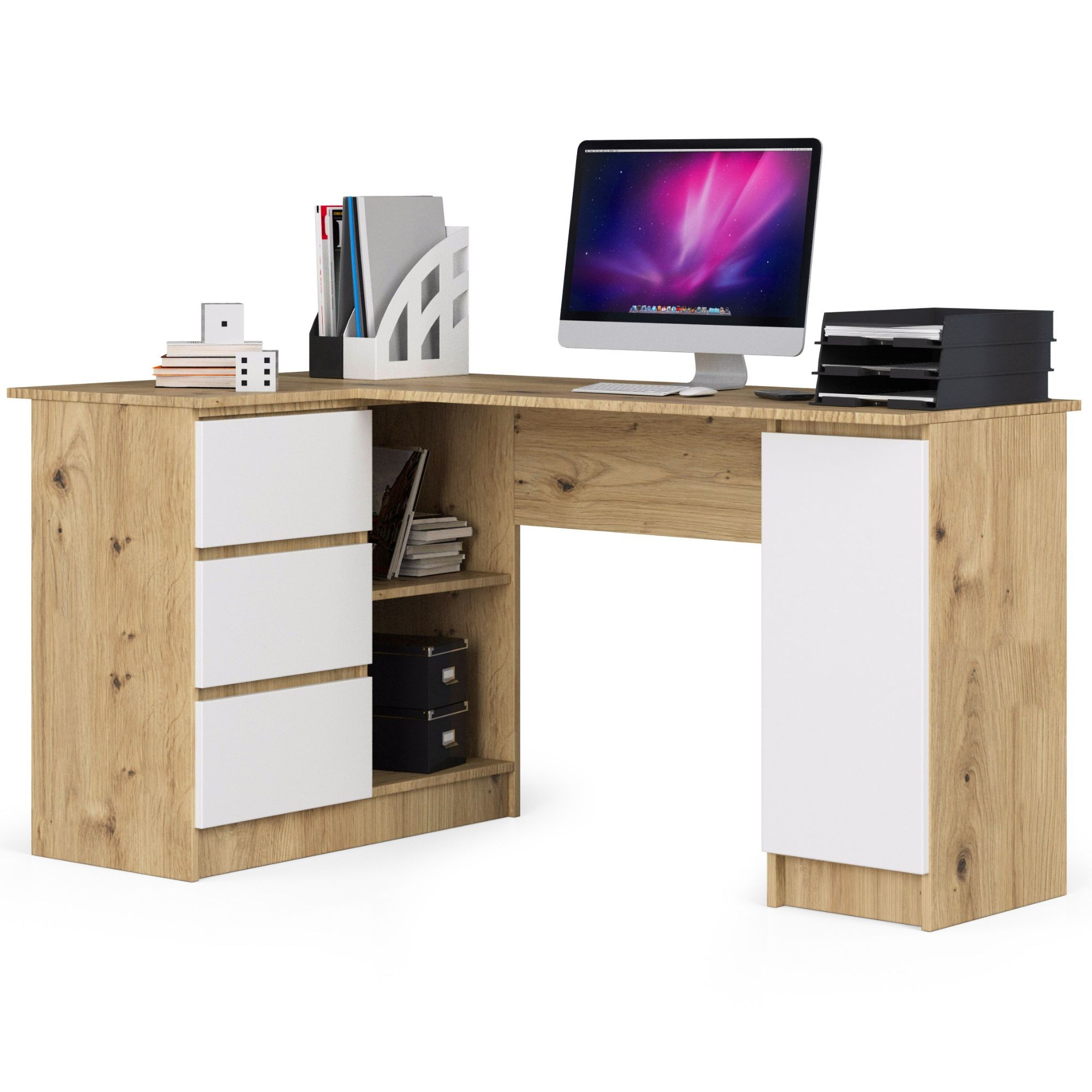 E-shop Dizajnový písací stôl ROMAN155L, dub Artisan / biely