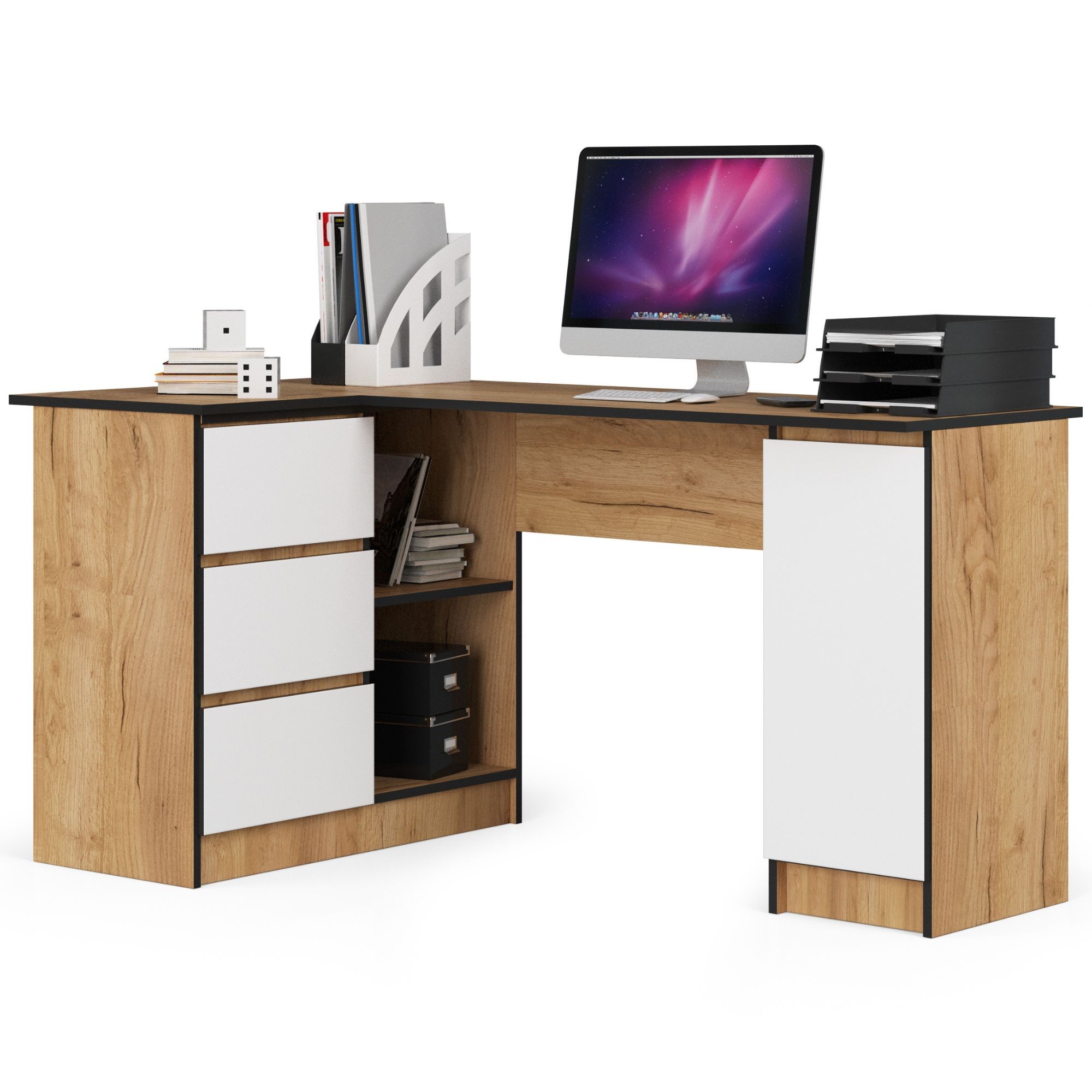 E-shop Dizajnový písací stôl ROMAN155L, dub Craft biely