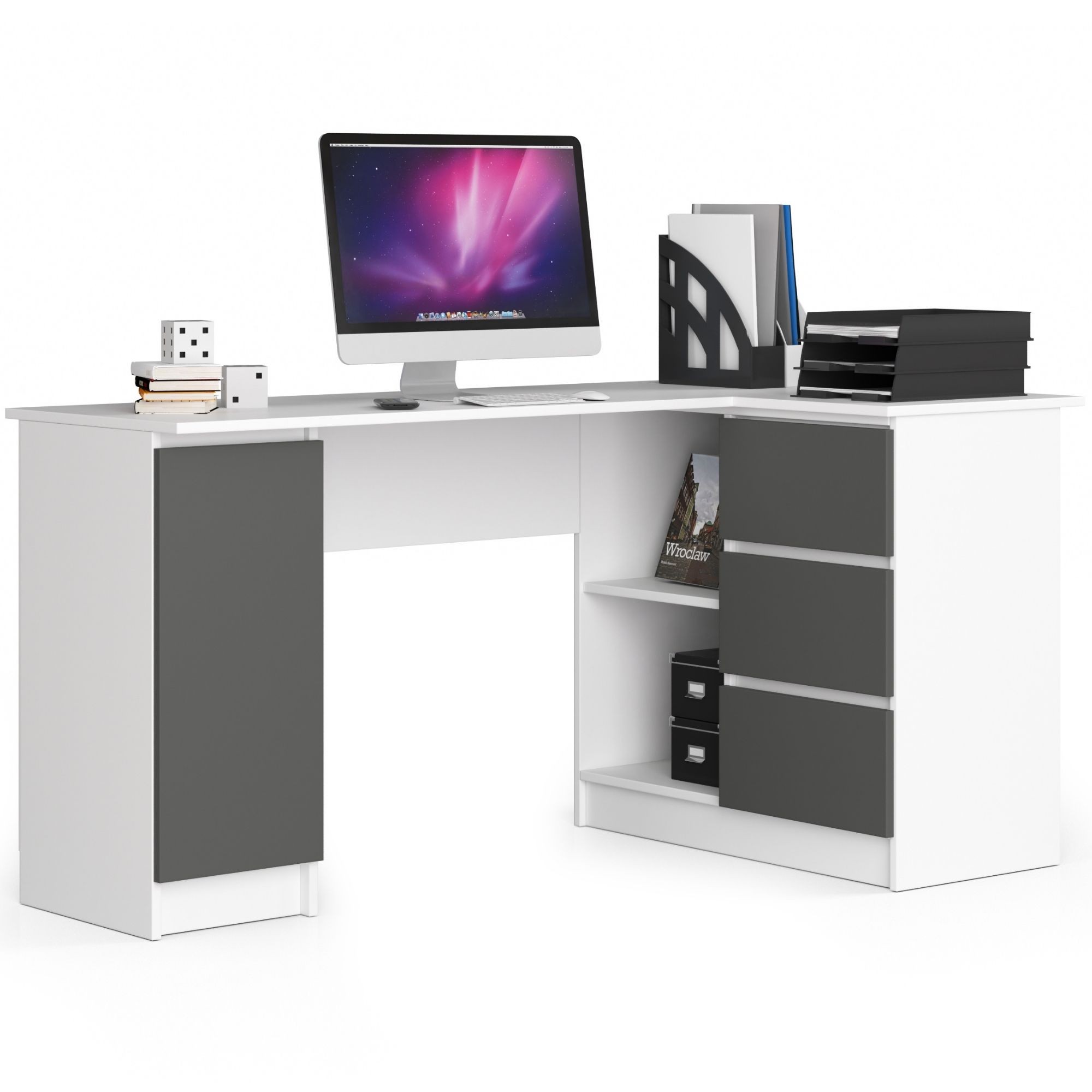 E-shop Dizajnový písací stôl ROMAN155P, biely / grafit