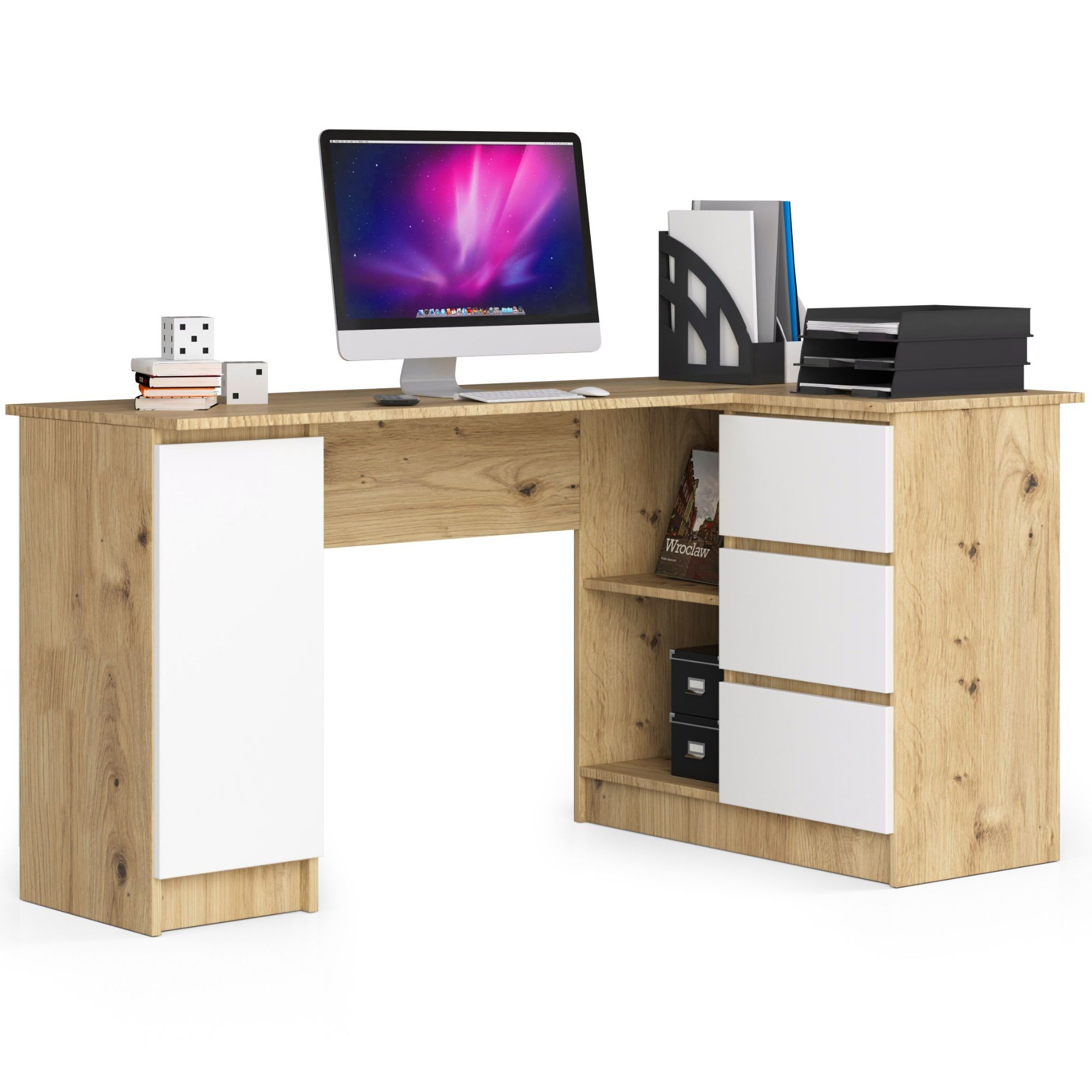 E-shop Dizajnový písací stôl ROMAN155P, dub Artisan / biely