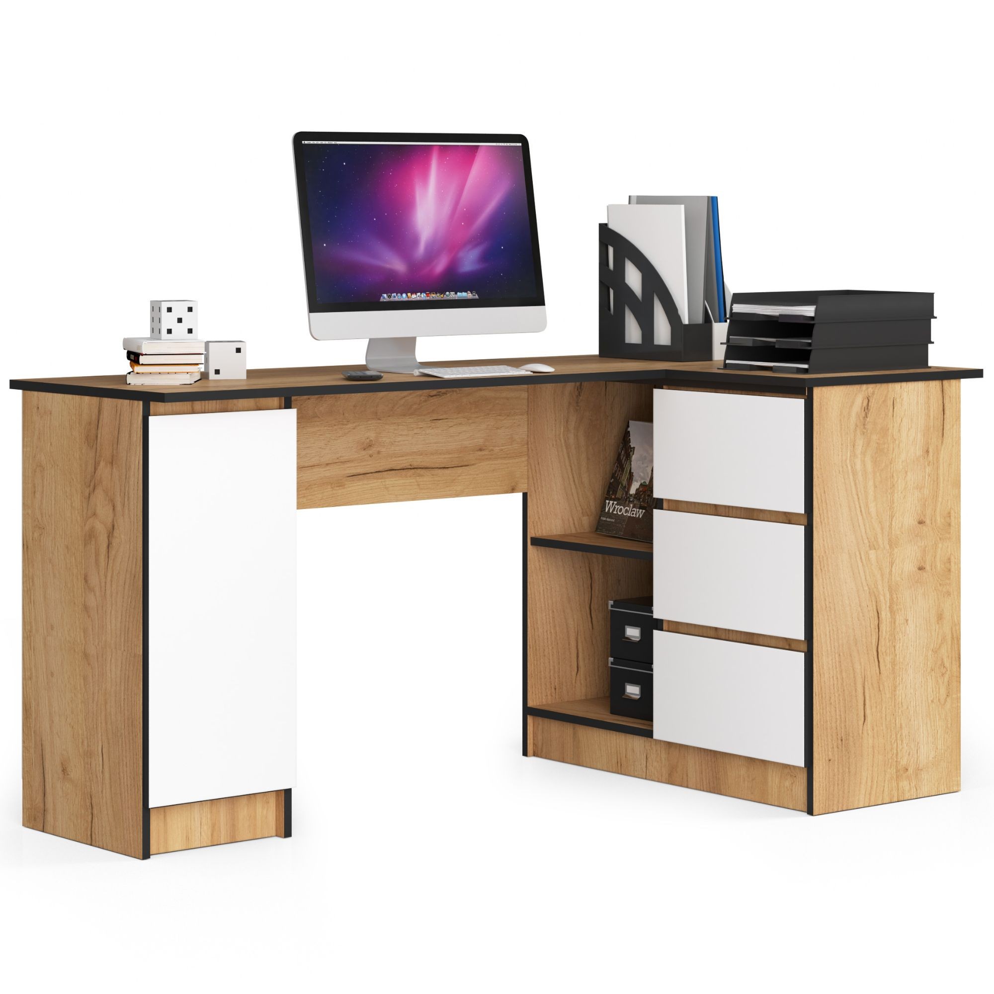 E-shop Dizajnový písací stôl ROMAN155P, dub Craft biely