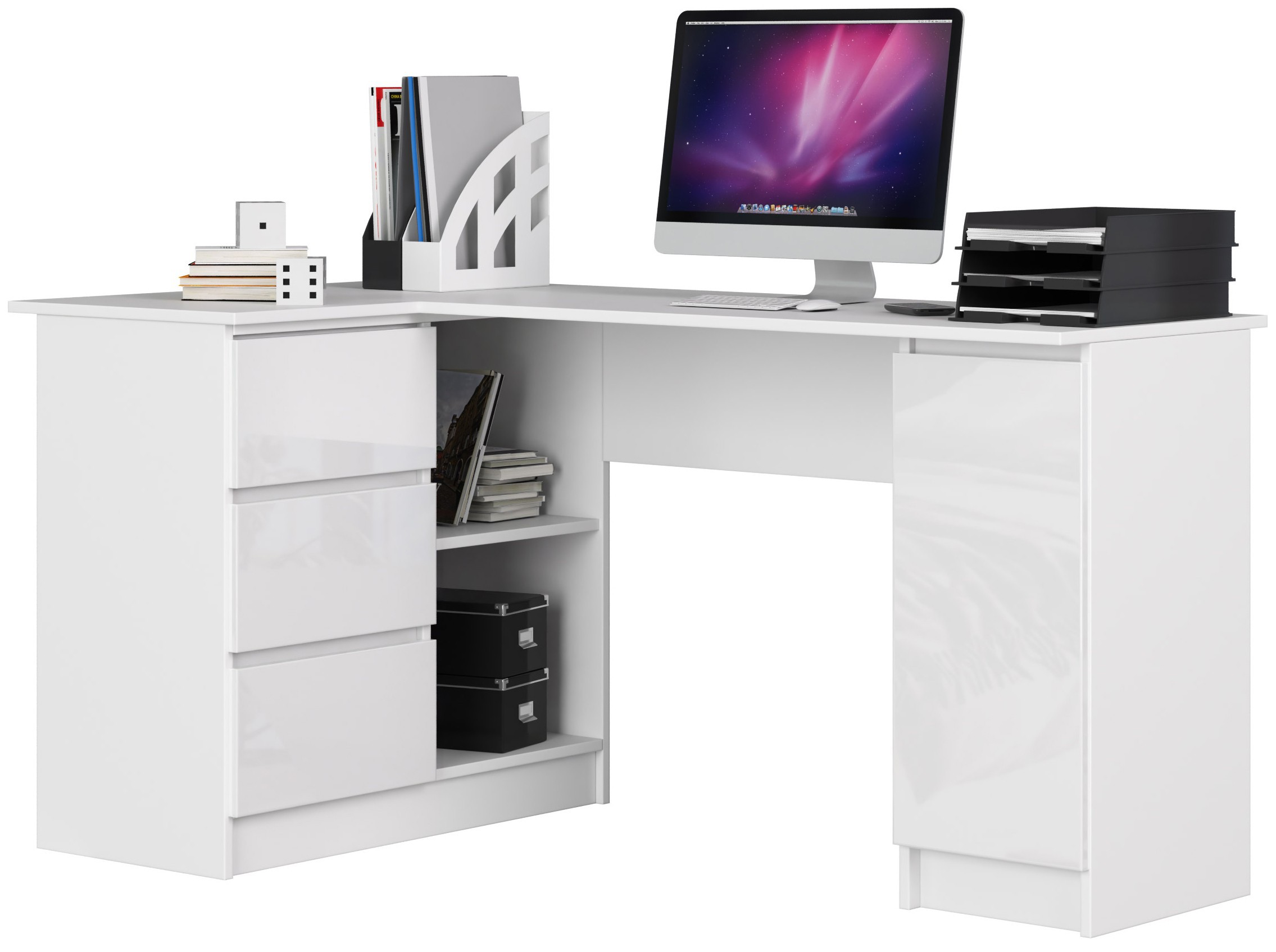 Moderný písací stôl SCYL155L, biely/biely lesk