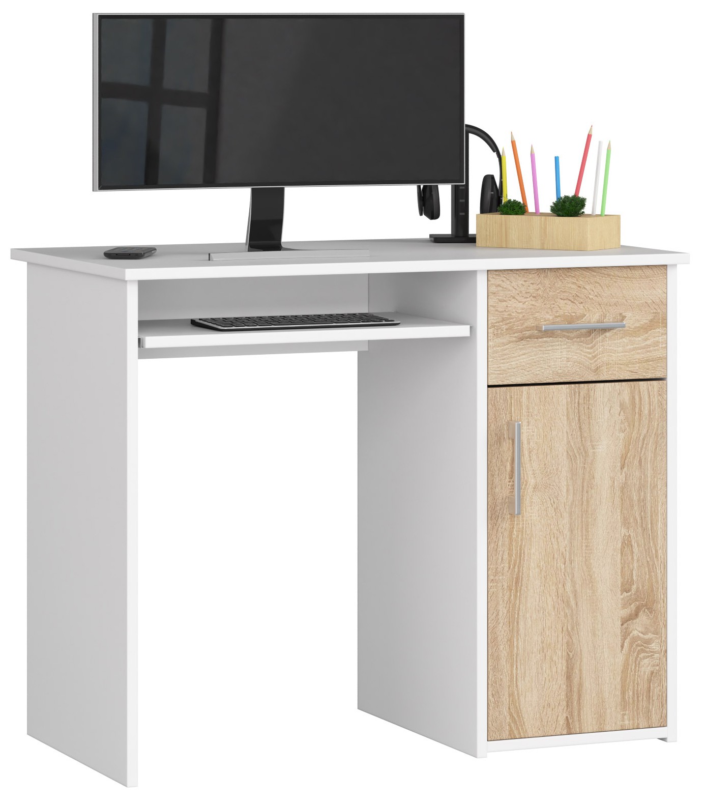 Dizajnový písací stôl MELANIA90, biely / dub Sonoma