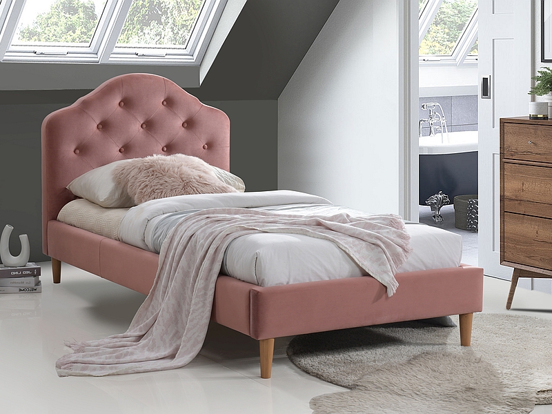 E-shop CHULLIA VELVET čalúnená posteľ 90 x 200, ružová