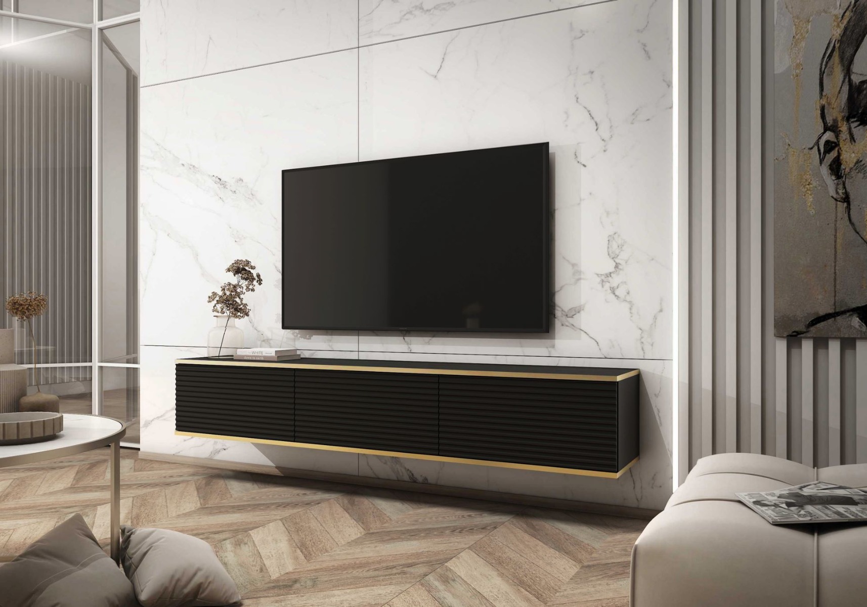 ORLANDO luxusná TV skrinka 175, MDF čierna