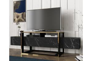 DELUXE BIANCO TV stolík, čierny mramor / zlatá