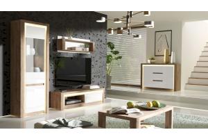 MIRA moderná obývačka, dub ribbeck/biely lesk