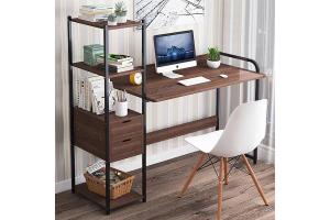 OFFICE PC stolík s regálom, orech/čierna