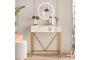 Toaletný stolík so zrkadlom VEGY 33, mramor/zlatá