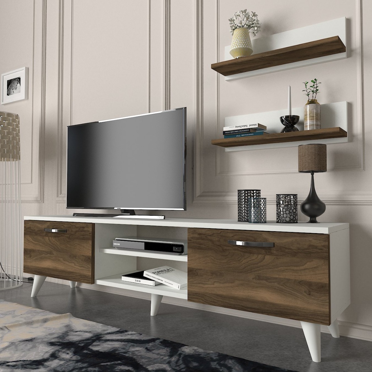 E-shop BEALTE TV stolík, biela / orech