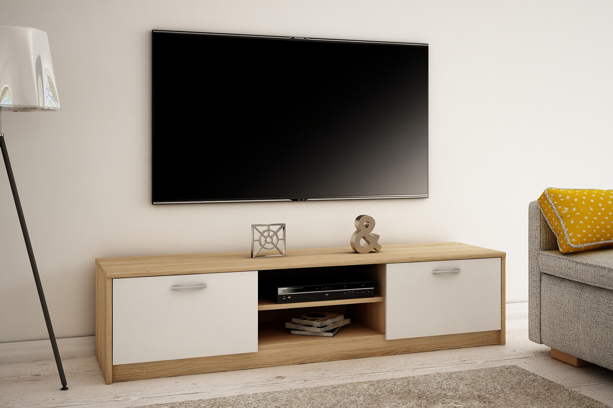 E-shop MAREK 028 TV stolík s dvierkami a policami 160cm, sonoma/biela