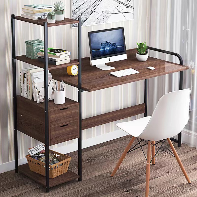 E-shop OFFICE PC stolík s regálom, orech/čierna
