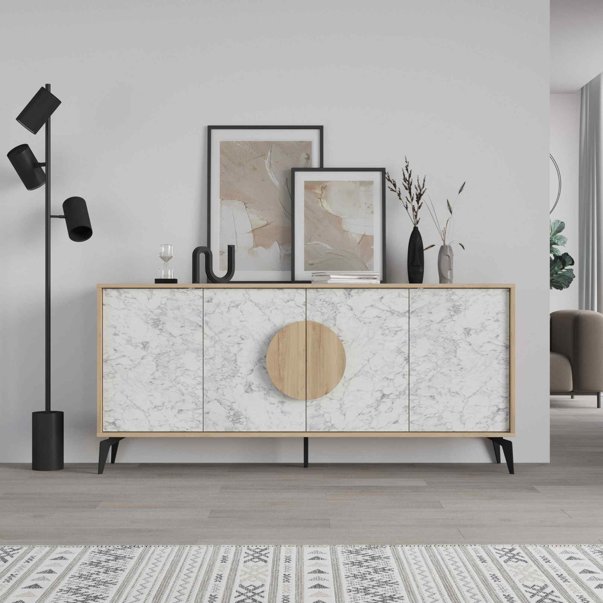 Luxusný konzolový stolík ORIANA 180, dub / biela Carrara