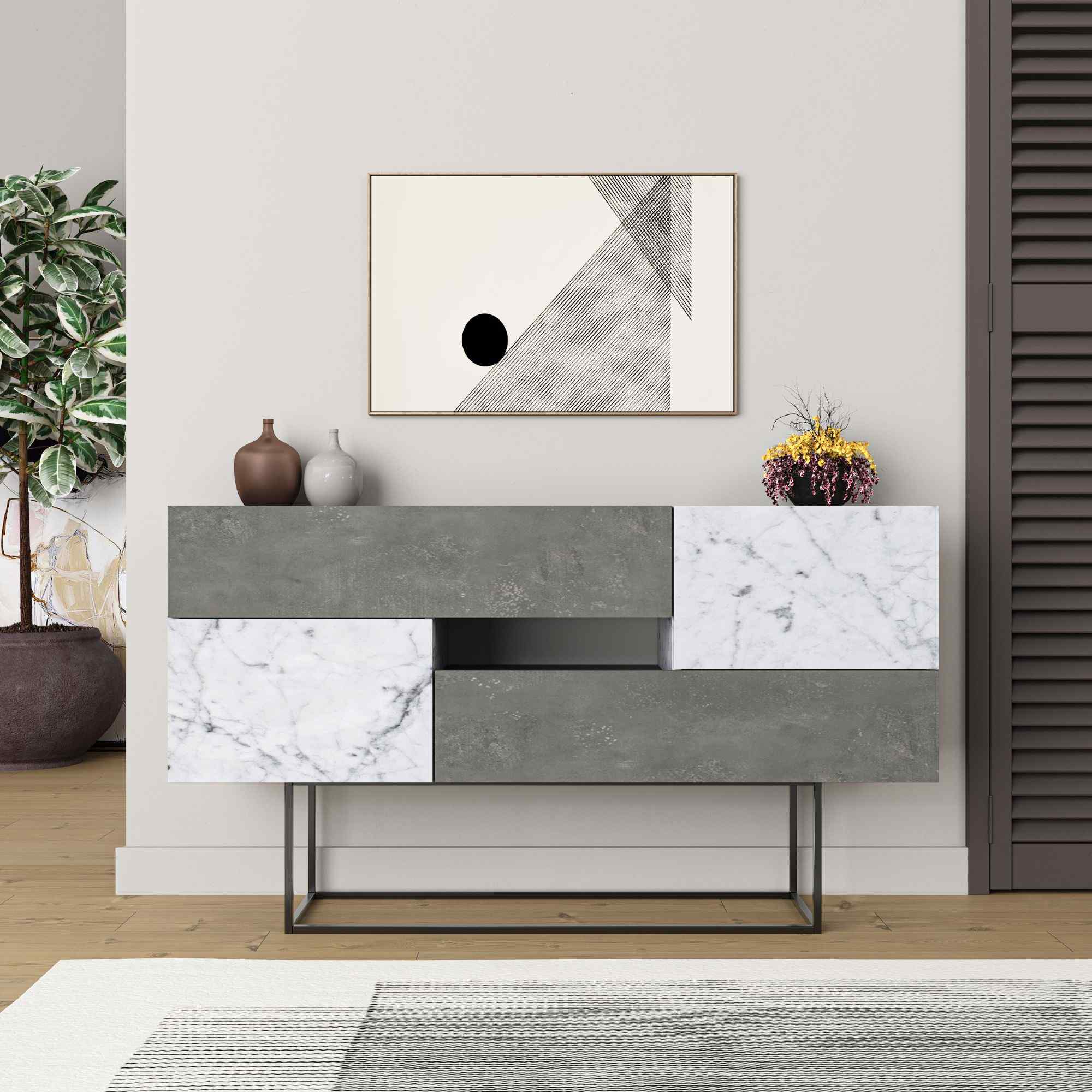 E-shop Luxusný konzolový stolík LUCIA, retro sivá/biely Carrara