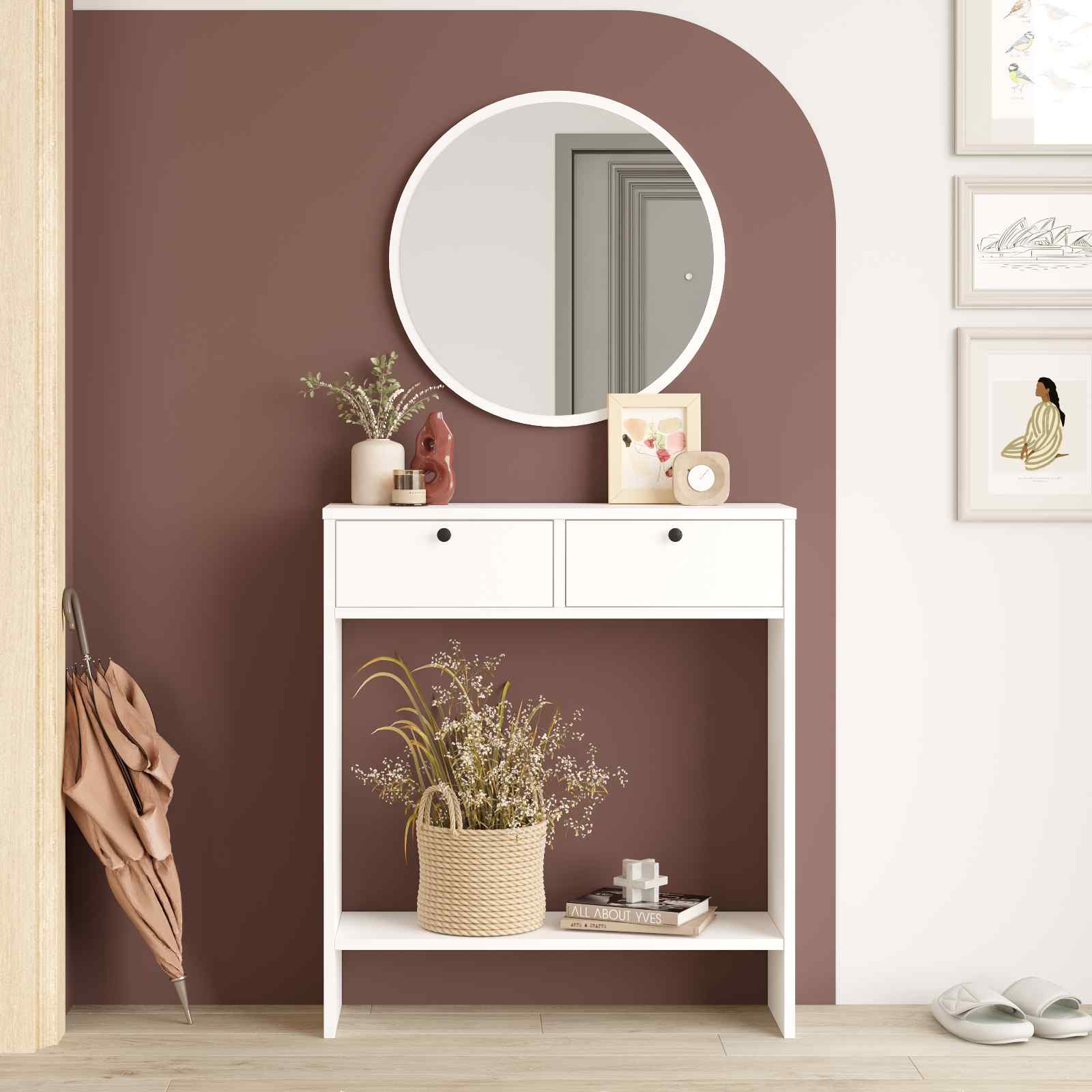 E-shop Moderný konzolový stolík so zrkadlom LARRIS 1, biela