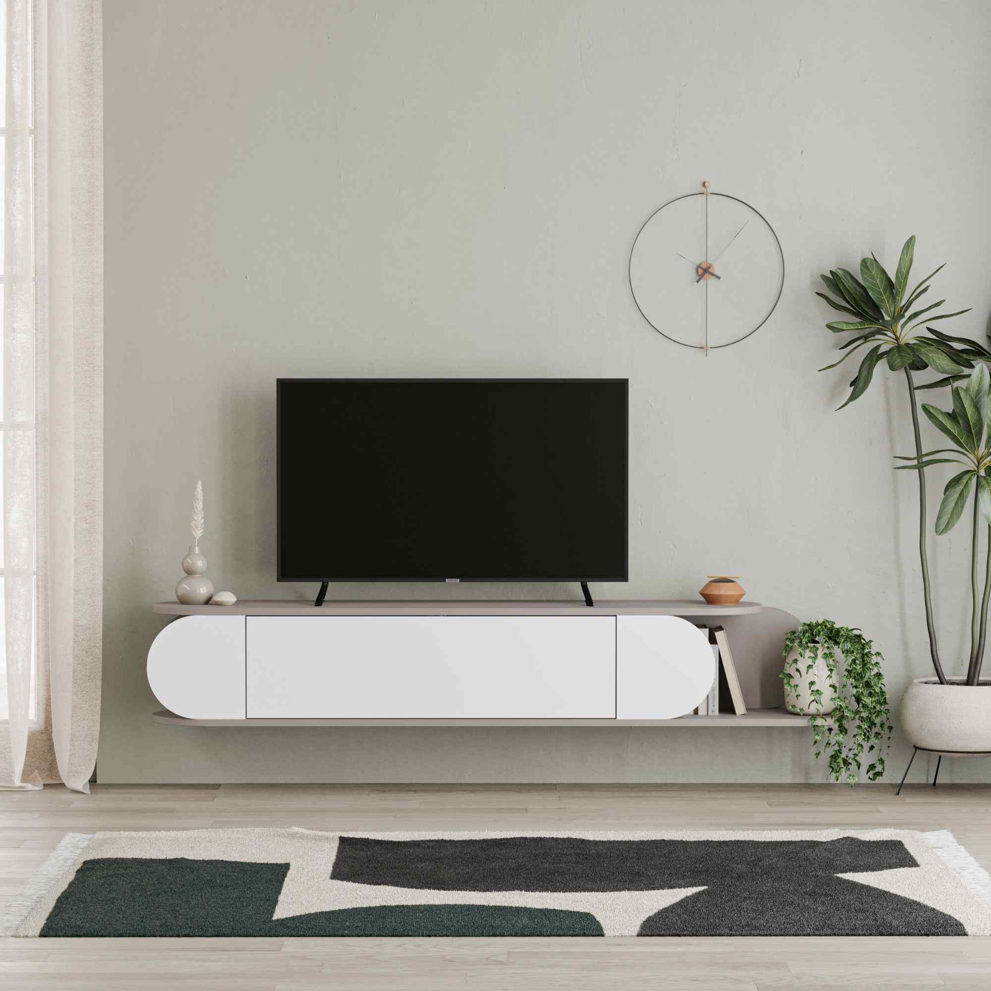 E-shop Moderný televízny stolík MELGA, svetlá mocca/biela