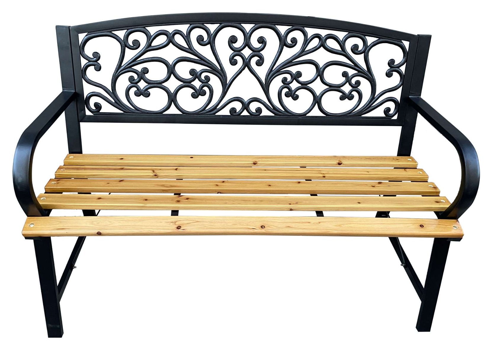 E-shop NERO záhradná lavička, čierny kov / prírodné drevo
