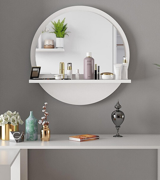 E-shop KOOP okrúhle zrkadlo s policou, biele