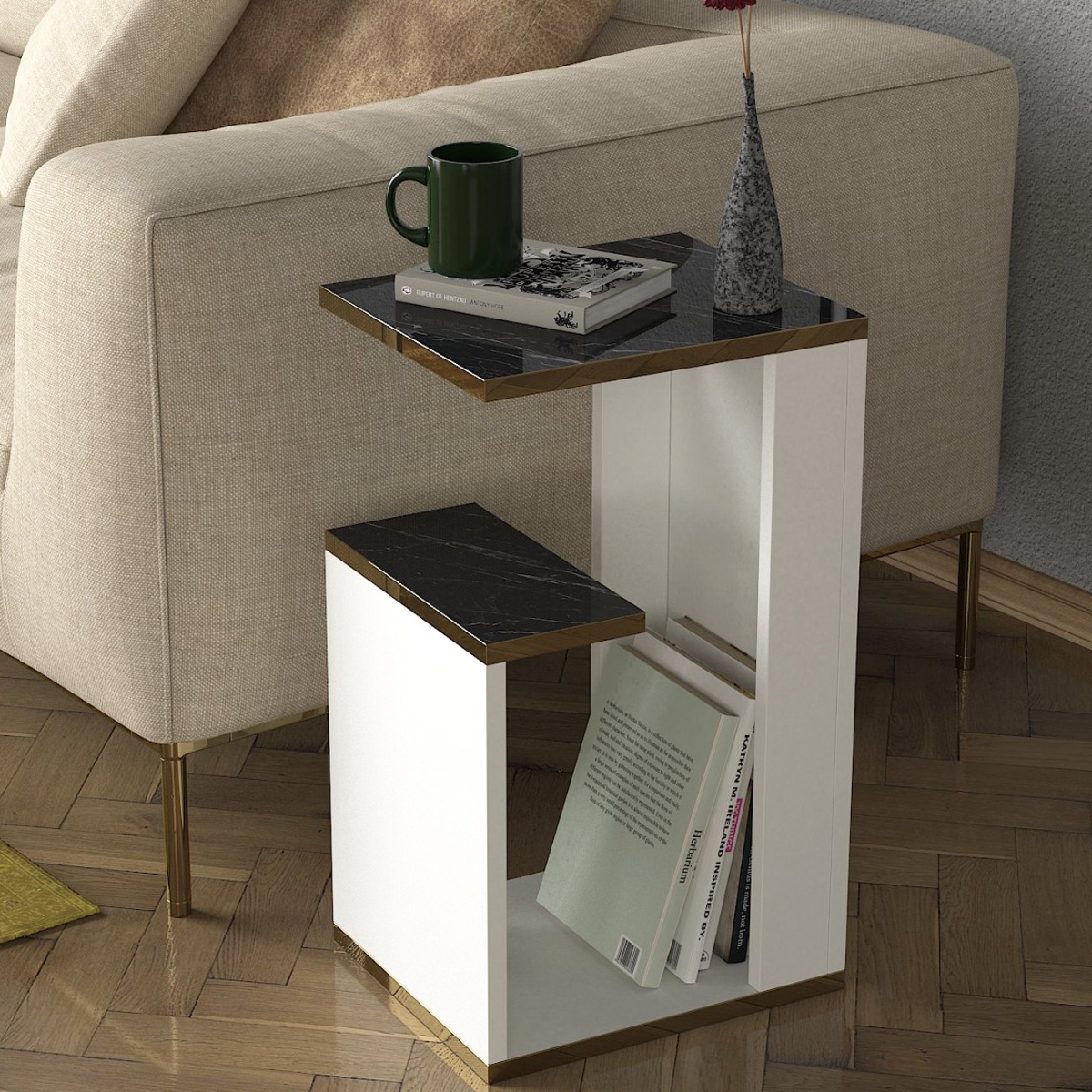 E-shop DELUXE RAVENA príručný stolík, biela / mramor