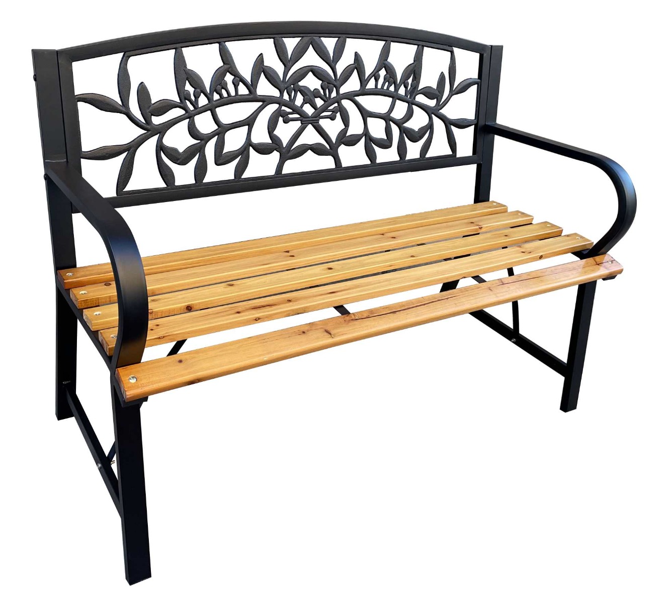 E-shop REBELO záhradná lavička, čierny kov / prírodné drevo