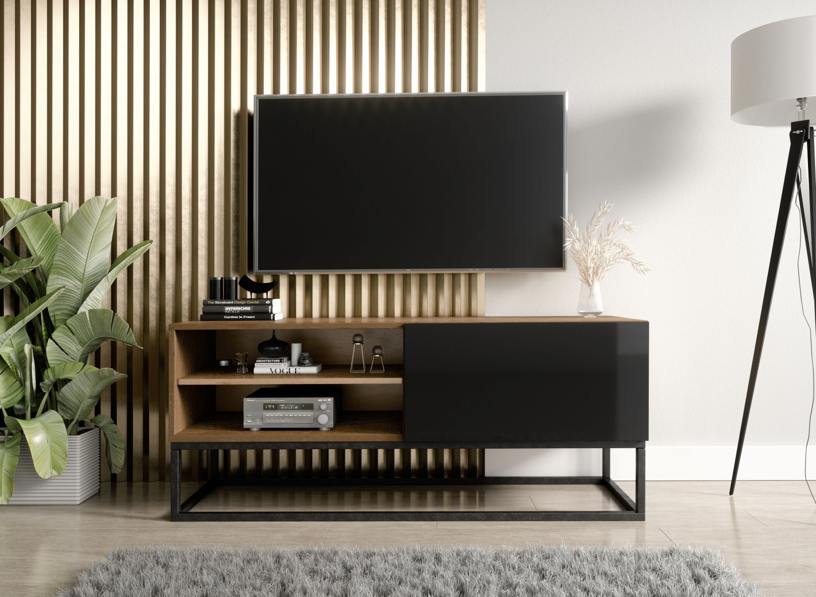 E-shop METAL televízny stolík, dub artisan-čierny