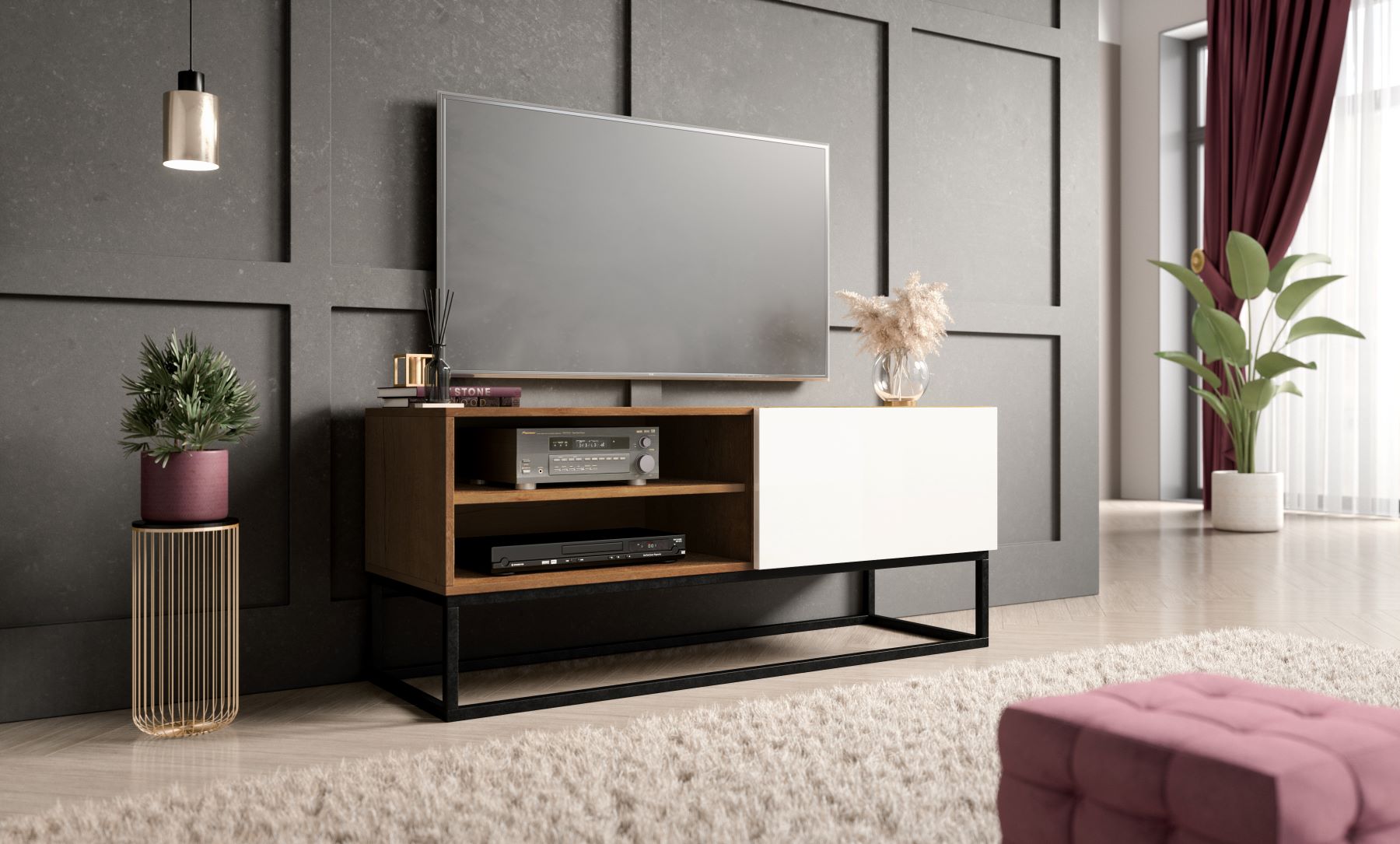 E-shop METAL televízny stolík, dub artisan-biely